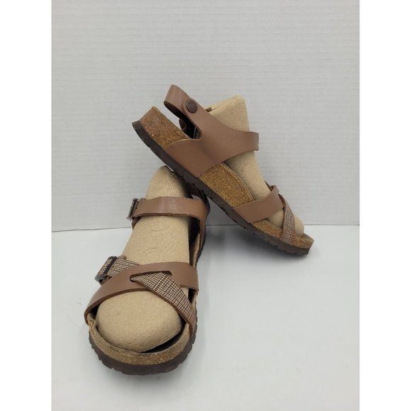 Birki's By birkenstock Womens 6 6.5 37 Lillie Brown Plaid Ankle Strap Sandals - Picture 1 of 16